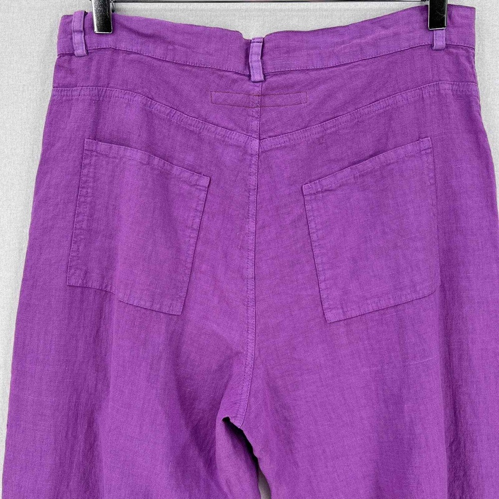 Enza Costa Pants Women Large Purple Linen Wide Leg High Rise Pocket Casual - Picture 8 of 16